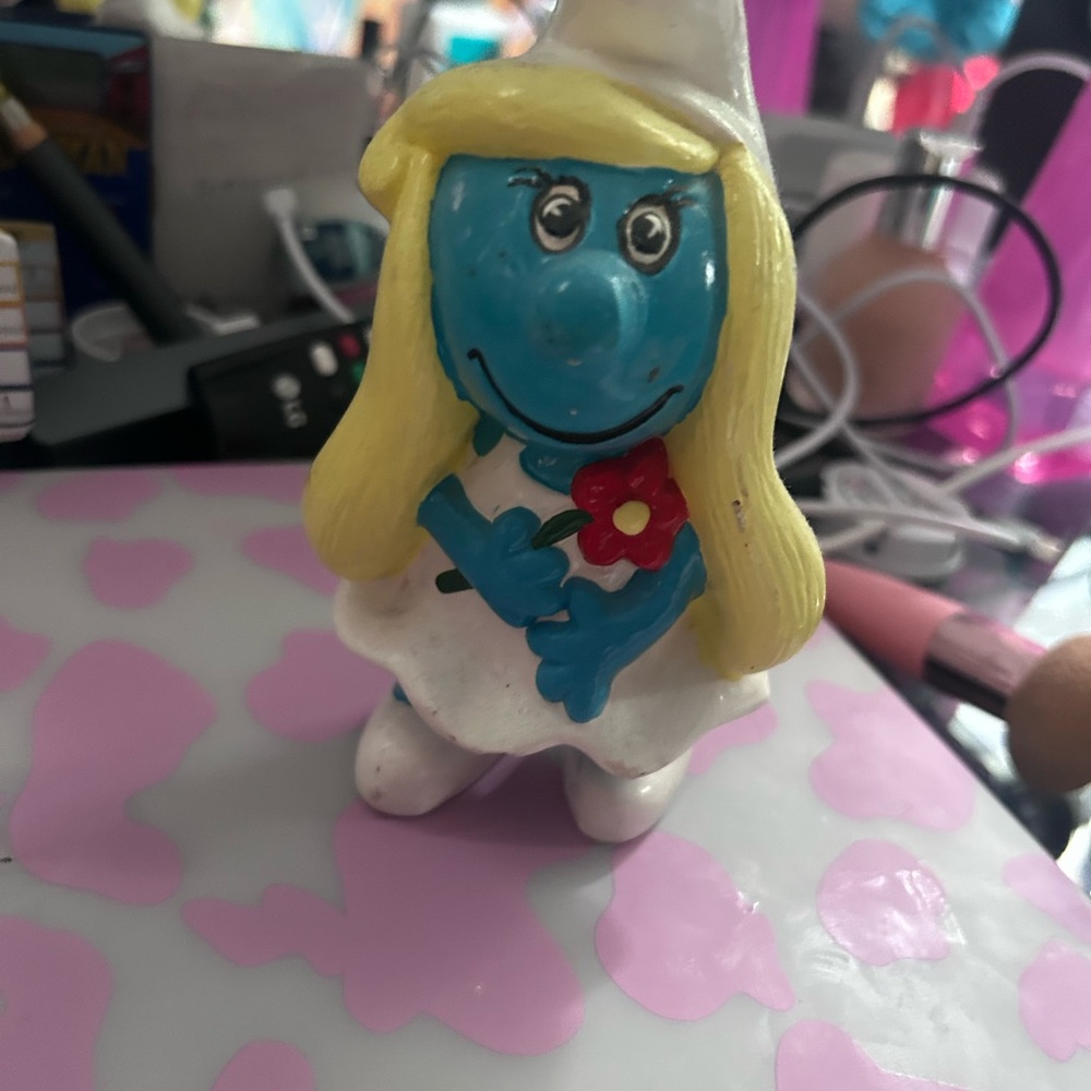 Smurfette Blue and White Figurine with Yellow Hair